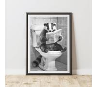 60 Second Makeover Limited Badger On The Toilet Quirky Animal Print Bathroom Accessories Wall Art Posters Pictures For Bathroom Walls Home Accessories Home Decoration Funny Humorous No Frame - A4