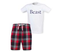 60 Second Makeover Limited Beauty and Beast Couples Matching Wedding Gifts Mens Pyjamas Set Pyjamas For Women Tartan Set Mens Shorts Wedding Gifts For Bride And Groom Red Size - S