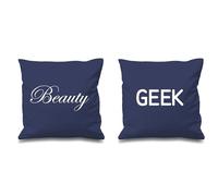 60 Second Makeover Limited Beauty and Geek Navy Cushion Covers 16" x 16" Couples Cushions Valentines Anniversary Boyfriend Girlfriend Bedroom Decor