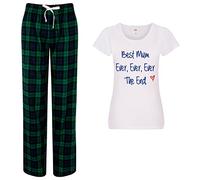 60 Second Makeover Limited Best Mum Ever Ever The End Pyjamas For Women Mum Birthday Gifts Pjs For Women Sets Ladies Tartan Trouser Bottoms Pyjama Mothers Day Size - XS Green
