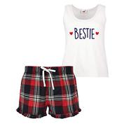 60 Second Makeover Limited Bestie Pyjamas Ladies PJs Tartan Frill Short Pyjamas For Women Best Friends Pajamas For Women UK Birthday Friend Gifts For BFF Red - Small