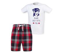 60 Second Makeover Limited Beware Crazy Rottie Man Mens Tartan Short Pyjamas For Mens Pyjamas Set Pjs Dog Dad Gifts Rottweiler Presents Pajamas Pjamas Red XX Large