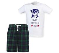 60 Second Makeover Limited Beware Crazy Rottie Man Mens Tartan Short Pyjamas For Mens Pyjamas Set Pjs Dog Dad Gifts Rottweiler Presents Pajamas Pjamas Green Medium
