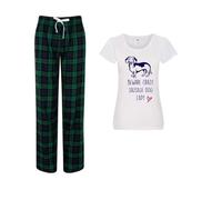 60 Second Makeover Limited Beware Crazy Sausage Dog Lady Ladies Tartan Trouser Womens Pyjamas Set Pajamas Dog Mum Gift Dachshund Gifts Ladies PJs Pyjamas For Women Green Large