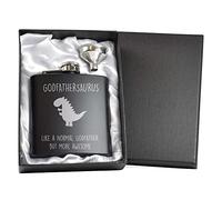 60 Second Makeover Limited Black Hip Flask Godfather Godfathersaurus 6oz with Funnel and Gift Box Funny Gifts for Men Engraved Hip Flasks for Men Godfather Presents Alcohol