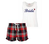 60 Second Makeover Limited Bride Groom Couples Matching Pyjama Tartan Set Ladies, Red Short Size - XS