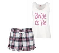 60 Second Makeover Limited Bride To Be Pyjama Set Pink Tartan Frill Wedding Hen Party Size - XS