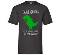 60 SECOND MAKEOVER Men's Careasaurus, Like A Normal Carer But More Awesome Dinosaur T-Shirt in Black | Size: Large 60 SECOND MAKEOVER Black L