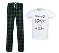 60 Second Makeover Limited Cat Mum Cat Dad Couples Matching Pyjama Tartan Set Mens, Green Long Trousers Size - Large