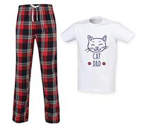 60 Second Makeover Limited Cat Mum Cat Dad Couples Matching Pyjama Tartan Set Mens, Red Trouser Size - Medium