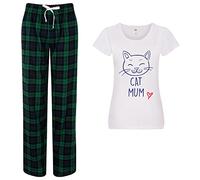 60 Second Makeover Limited Cat Mum Pyjamas For Women Ladies PJs Tartan Trouser Bottoms Pajamas From The Cat Gifts For Women Pyjamas Pijamas Green - Small