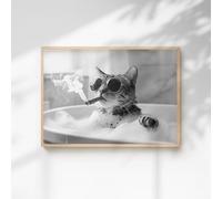 60 Second Makeover Limited Cat Smoking A Cigar In The Bath Quirky Animal Print Bathroom Accessories Wall Art Posters Pictures For Bathroom Walls Home Accessories Home Decoration No Frame - A3
