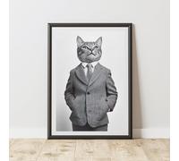 60 Second Makeover Limited Cat Wearing A Suit Print Animal Wearing A Suit Posters Wall Art For Office Accessories Study Wall Pictures Wallart Room Decor Men No Frame - A3