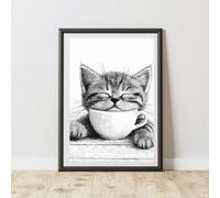60 Second Makeover Limited Cat With Coffee Print Poster Wall Art A4 Size