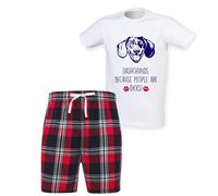 60 Second Makeover Limited Dachshunds Because People Are Dicks Mens Tartan Short Mens Pyjamas Set Pyjamas For Men PJs Dachshund Gifts Sausage Dog Gifts Pajamas Pjamas Dog Dad Red Small