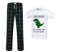 60 Second Makeover Limited Daddysaurus Daddy Dinosaur Tartan Trouser Mens Pyjamas Set Daddy Fathers Day Pyjamas For Men Dad Birthday Gifts Green Pajamas Size - X Small