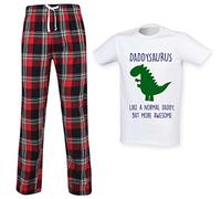 60 Second Makeover Limited Daddysaurus Daddy Dinosaur Tartan Trouser Mens Pyjamas Set Daddy Fathers Day Pyjamas For Men Dad Birthday Gifts Red Pajamas Size - Medium