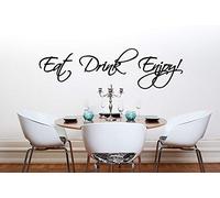 60 Second Makeover Limited Eat Drink Enjoy Kitchen Dining Room Wall Stickers Quote Kitchen Wall Art Dining Room Decor Decorations for Home Decals 18cm x 60cm - Brown Matt