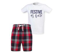 60 Second Makeover Limited Festive As Fuck Tartan Short Mens Pyjamas Set Christmas Pajamas For Men Christmas+pajamas Adult Xmas Pjs Pijamas Couples Pyjamas Red XX Large