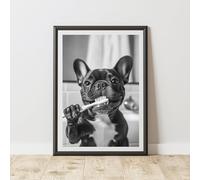 60 Second Makeover Limited French Bulldog Brushing Teeth Quirky Animal Print Bathroom Accessories Wall Art Posters Pictures For Bathroom Walls Home Accessories Home Decoration Funny No Frame - A5