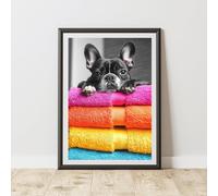 60 Second Makeover Limited French Bulldog Colourful Towels Quirky Animal Print Bathroom Accessories Wall Art Posters Pictures For Bathroom Walls Home Accessories Home Decoration Funny No Frame - A4
