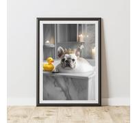 60 Second Makeover Limited French Bulldog Crown Rubber Duck Quirky Animal Print Bathroom Accessories Wall Art Posters Pictures For Bathroom Walls Home Accessories Home Decoration Funny No Frame - A4