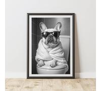60 Second Makeover Limited French Bulldog On The Toilet Quirky Animal Print Bathroom Accessories Wall Art Posters Pictures For Bathroom Walls Home Accessories Home Decoration Funny No Frame - A4