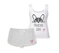 60 Second Makeover Limited Frenchie Love Womens Pyjamas Set Ladies PJs Loungewear Lounge Wear Grey and White Dog French Bulldog Gifts Frenchie Gifts For Women - Small