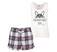 60 Second Makeover Limited Frenchie Unconditional Love Pyjamas For Women PJs Ladies PJs Tartan Frill Short Pyjama Set French Bulldog Gifts French Bull Dog PJ's - X Small Pink