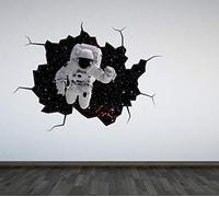 60 Second Makeover Limited Full Colour Astronaut Cracked Wall Stickers Decal Boys Bedroom Bathroom Playroom Universe Outer Space Astronomy Boys Room Decor Galaxy - 60cm x 80cm