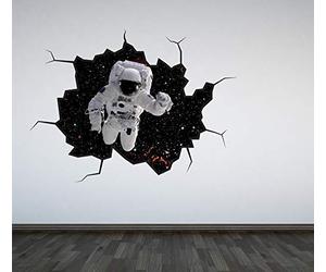 60 Second Makeover Limited Full Colour Astronaut Cracked Wall Stickers Decal Boys Bedroom Bathroom Playroom Universe Outer Space Astronomy Boys Room Decor Galaxy - 60cm x 80cm