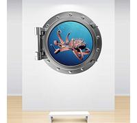 60 Second Makeover Limited Full Colour Octopus Porthole Decal Under the Sea Silver Ocean Marine Wall Sticker Kids Bedroom Decoration