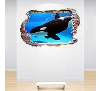 60 Second Makeover Limited Full Colour Orca Whale Smashed Wall 3D Effect Under The Sea Aquarium Ocean Bedroom Wall Sticker Decal Kids Bedroom Decor