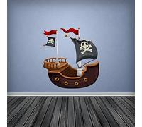 60 Second Makeover Limited Full Colour Pirate Ship Boys Nursery Wall Stickers Kids Bedroom Wall Decals Kids Bedroom Decor Self Adhesive Vinyl Mural Pirates Pirateship Treasure Chest