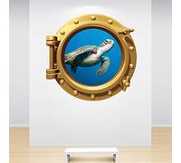 60 Second Makeover Limited Full Colour Sea Turtle Brass Gold Porthole Decal Under the Sea Ocean Marine Wall Sticker Kids Bedroom Decoration