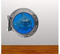 60 Second Makeover Limited Full Colour Shark Porthole Ocean Wall Stickers Decal Kids Bedroom Decoration Vinyl Stickers Under The Sea Decor Wall Art for Bathroom - Medium