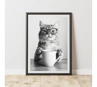 60 Second Makeover Limited Funny Cat Drinking Coffee Print Wall Art Office Accessories Posters & Prints Decorative Home Accessories Kitchen Wall Art Pictures Coffee Gifts No Frame - A5