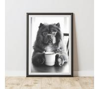 60 Second Makeover Limited Funny Chow Chow Drinking Coffee Print Wall Art Office Accessories Posters & Prints Decorative Home Accessories Kitchen Wall Art Pictures Coffee Gifts No Frame - A4