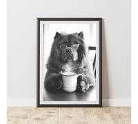 60 Second Makeover Limited Funny Chow Chow Drinking Coffee Print Wall Art Office Accessories Posters & Prints Decorative Home Accessories Kitchen Wall Art Pictures Coffee Gifts No Frame - A4