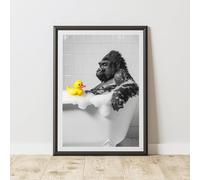 60 Second Makeover Limited Funny Gorilla Print Black And White PRINT ONLY NO FRAME - Home Decoration Bathroom Accessories Wall Art Posters Gorilla And Rubber Duck - A4