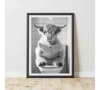 60 Second Makeover Limited Funny Highland Cow On The Toilet Print A4 Size