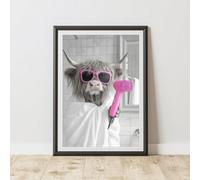 60 Second Makeover Limited Funny Highland Cow Pink Hairdryer Print A3 Size