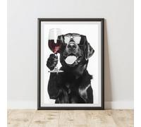 60 Second Makeover Limited Funny Labrador Drinking Wine Print Wall Art Posters Kitchen Wall Art Black And White Prints Pictures Poster Wine Gift Home Bar Accessories Pub Ideas No Frame - A3
