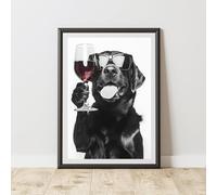60 Second Makeover Limited Funny Labrador Drinking Wine Print Wall Art Posters Kitchen Wall Art Black And White Prints Pictures Poster Wine Gift Home Bar Accessories Pub Ideas No Frame - A3