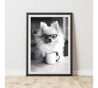 60 Second Makeover Limited Funny Pomeranian Drinking Coffee Print Wall Art Office Accessories Posters & Prints Decorative Home Accessories Kitchen Wall Art Pictures Coffee Gifts No Frame - A4
