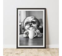 60 Second Makeover Limited Funny Shih Tzu Drinking Coffee Print Wall Art Office Accessories Posters & Prints Decorative Home Accessories Kitchen Wall Art Pictures Coffee Gifts No Frame - A4