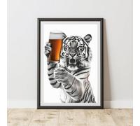 60 Second Makeover Limited Funny Tiger Drinking Beer Print Wall Art Funny Gifts For Men Posters & Prints Beer Gifts For Men Poster Wall Pictures Home Bar Accessories No Frame - A4