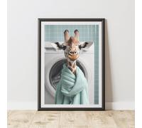 60 SECOND MAKEOVER Giraffe In Washing Machine Print Wall Art | Size: A3 60 SECOND MAKEOVER Multicolor A3