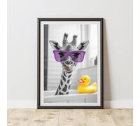 60 Second Makeover Limited Giraffe Purple Glasses Quirky Animal Print Bathroom Accessories Wall Art Posters Pictures For Bathroom Walls Home Accessories Home Decoration No Frame - A4