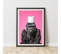60 Second Makeover Limited Gorilla Pink Toilet Roll Quirky Animal Print Bathroom Accessories Wall Art Posters Pictures For Bathroom Walls Home Accessories Home Decoration No Frame - A3